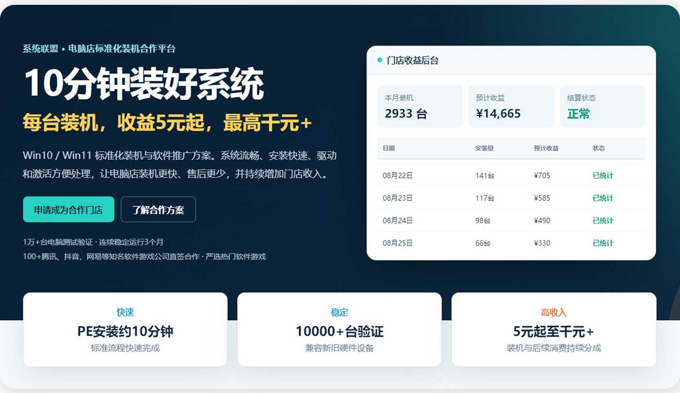 系统联盟电脑店标准化装机合作平台
